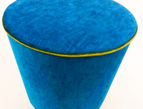 Small ocean-blue upholstered stool